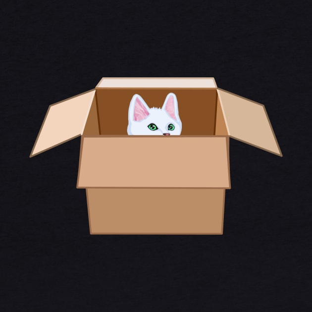 White Kitten Peeking from Cardboard Box by Art by Deborah Camp